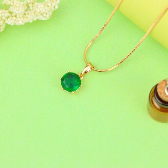 "Vibrant Green Round Pendant in Gold Plating for Elegant Everyday Wear, XPPT1675 - Picture 12 of 13